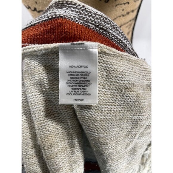 Signature 1 Studio White Grey Red Boho Knit Cardigan Size Petite Large - Picture 4 of 5